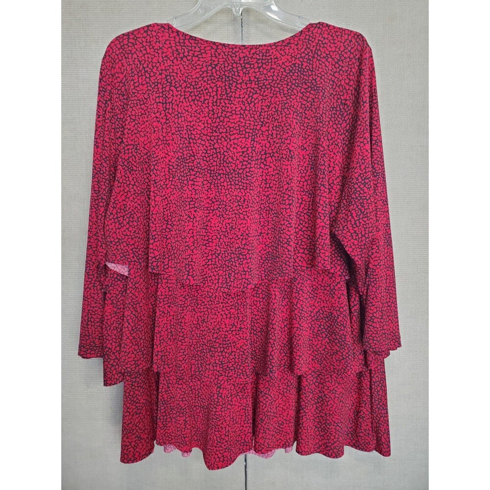 Susan Graver LiquidKnit Red Animal Print Tiered 3/4 Sleeve Tunic Size XL - Picture 4 of 6
